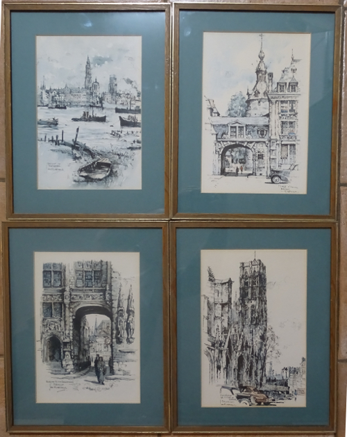 4 Belgium Prints in Wood Frames